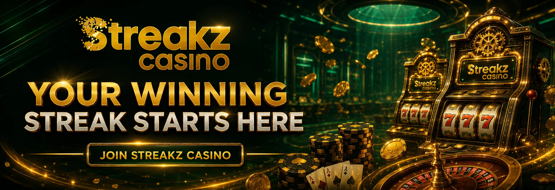 Streakz Casino welcome bonus banner showing a 100% match up to NZ$1,000 in New Zealand dollars